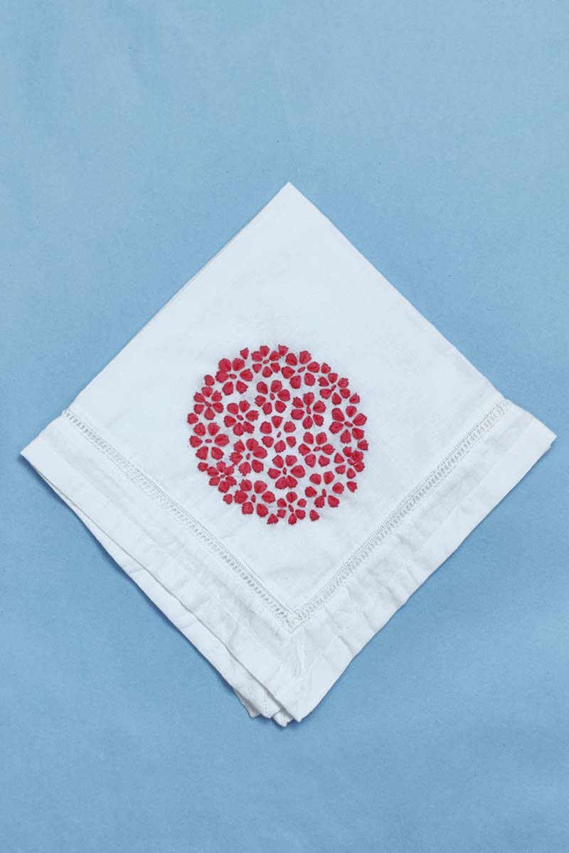 Hand Embroidered White Cotton Lucknowi Chikan Tea Napkin (set Of 5pcs)